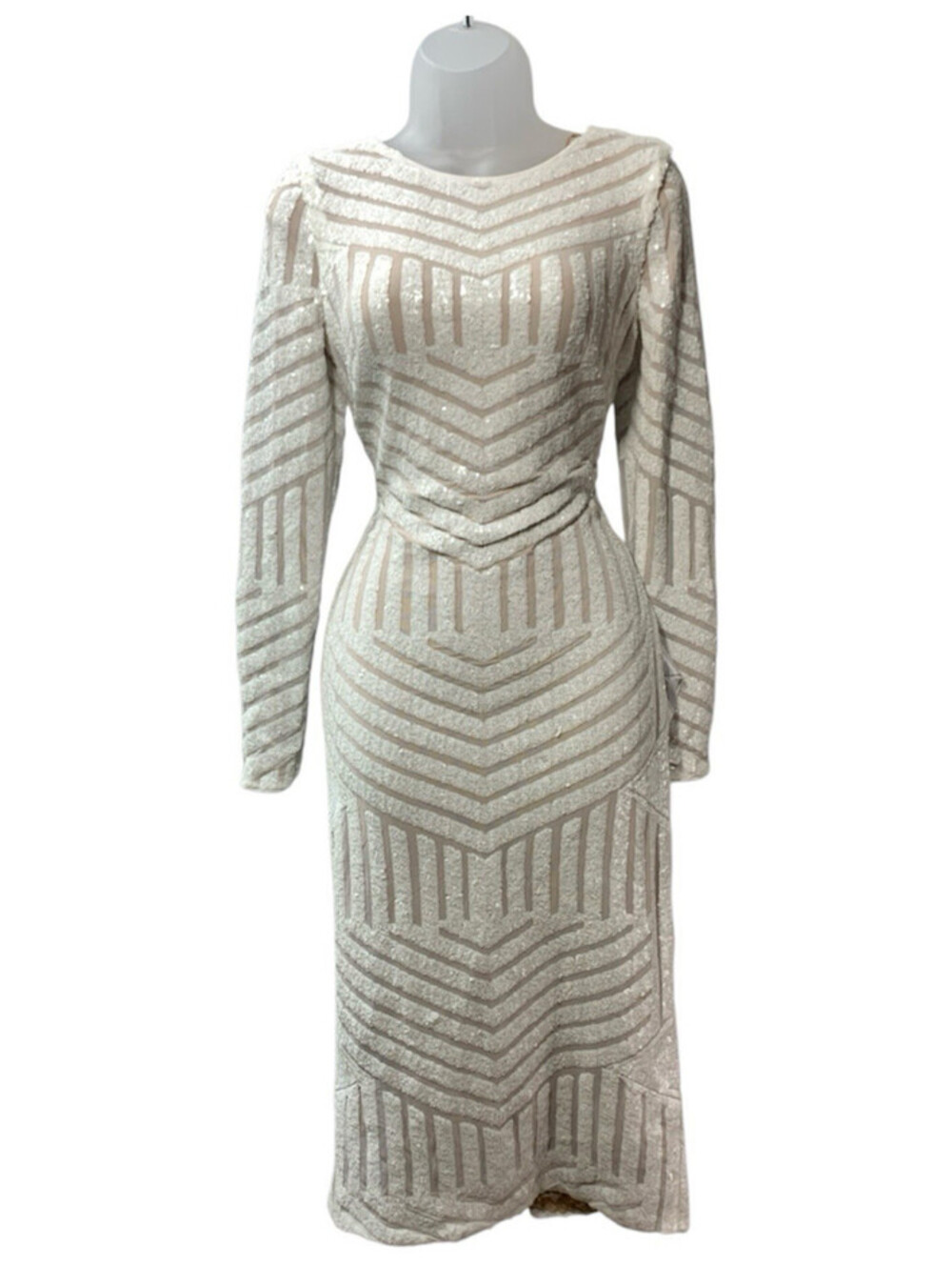 Dress the Population Emery Sequin Midi Dress Bodycon Cocktail Long Sleeve Medium